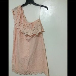 Loft embroidery peach one shoulder dress. Size 14.